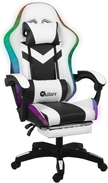 Oikiture LED Gaming Chair with Lumbar Massager